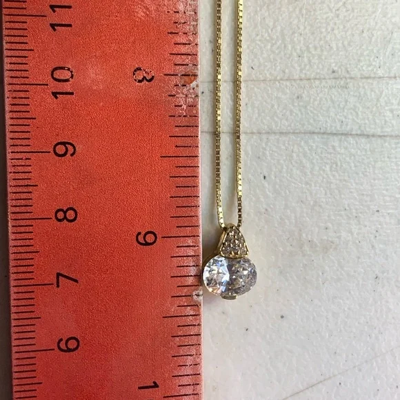 14kt Gold Necklace with CZ pendant. Both marked 14kt chain perfect shape! - Picture 9 of 11
